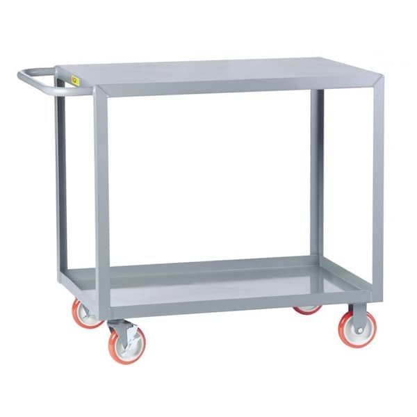 Welded Service Cart, 1200lb Cap, 2 Lipped Shelves, 5" Poly with Brakes